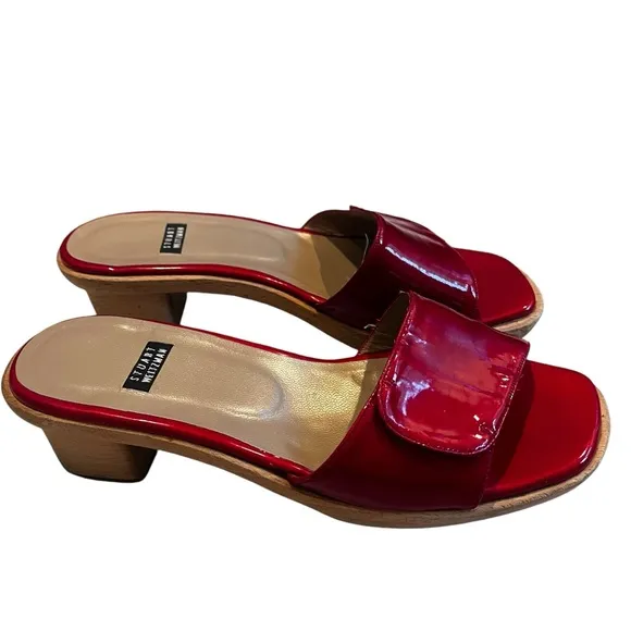 Vintage Stuart Weitzman Patent Leather Wooden Platform Heel Slides, Sz 7
