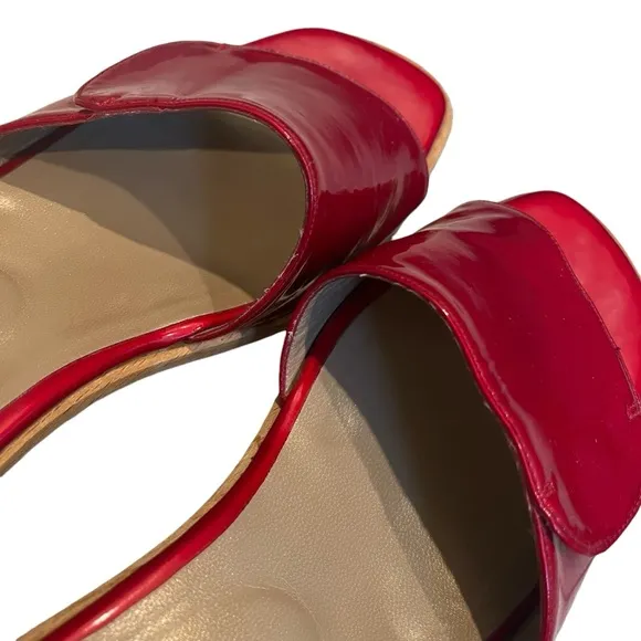 Vintage Stuart Weitzman Patent Leather Wooden Platform Heel Slides, Sz 7