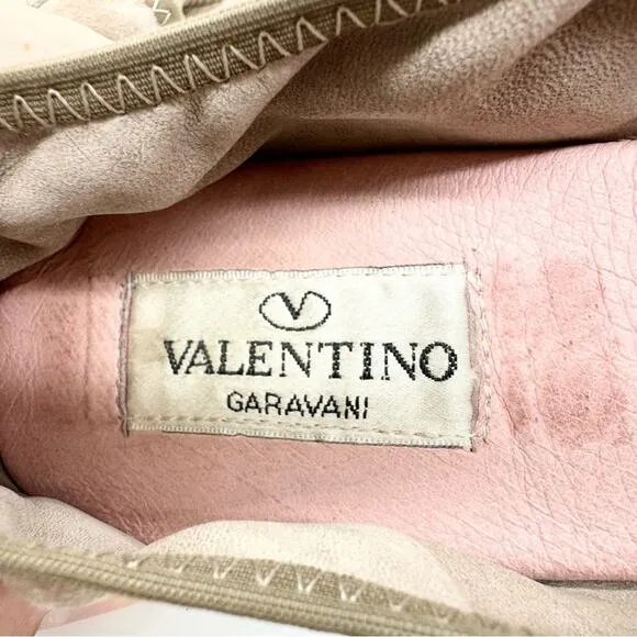 Vintage Valentino Garavani Ruched Suede Bow Ballet Flats Tan Size 38