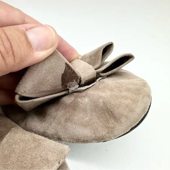 Vintage Valentino Garavani Ruched Suede Bow Ballet Flats Tan Size 38