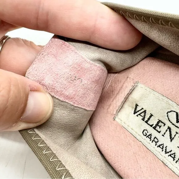 Vintage Valentino Garavani Ruched Suede Bow Ballet Flats Tan Size 38