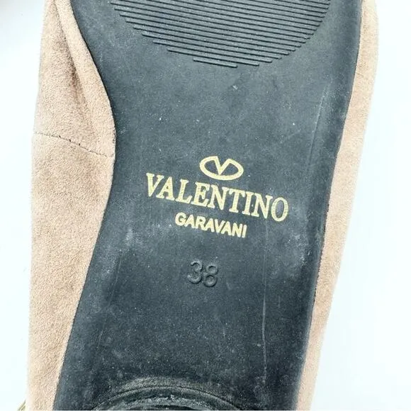 Vintage Valentino Garavani Ruched Suede Bow Ballet Flats Tan Size 38