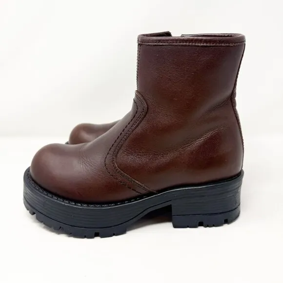 Vintage Y2K American Eagle Brown Leather Chunky Sole Ankle Boots Size 5 Side Zip