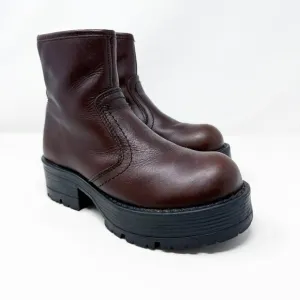 Vintage Y2K American Eagle Brown Leather Chunky Sole Ankle Boots Size 5 Side Zip