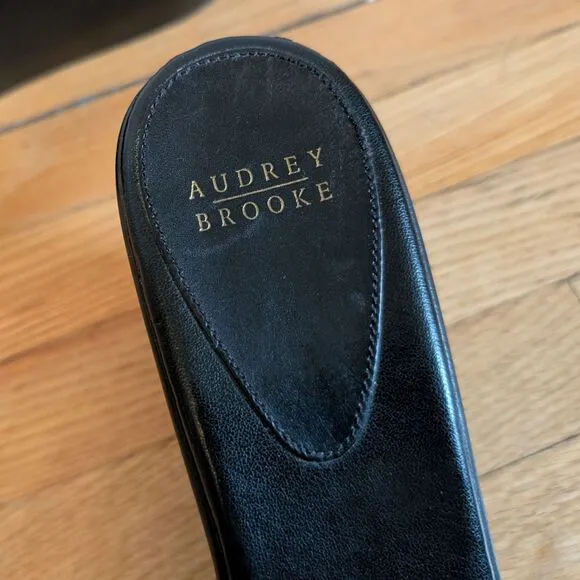 Vintage Y2K Audrey Brooke Black Wedge Sandals Leather Open Toe Chunky Size 7