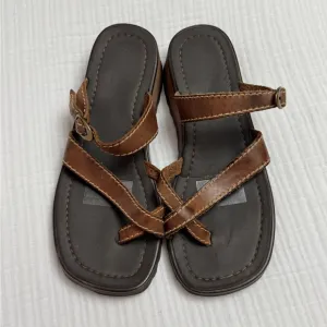 Vintage Y2K Brown Leather Chunky Sandals Size 9 Casual Summer Beach