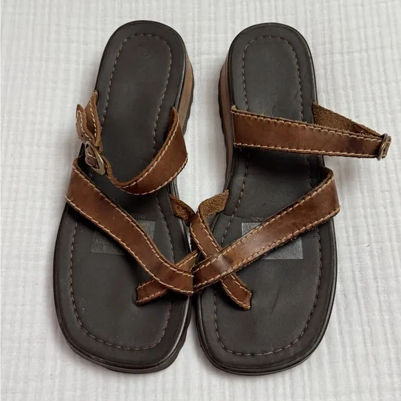 Vintage Y2K Brown Leather Chunky Sandals Size 9 Casual Summer Beach