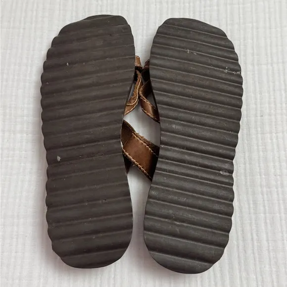 Vintage Y2K Brown Leather Chunky Sandals Size 9 Casual Summer Beach