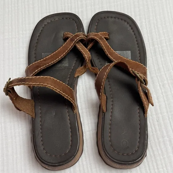 Vintage Y2K Brown Leather Chunky Sandals Size 9 Casual Summer Beach