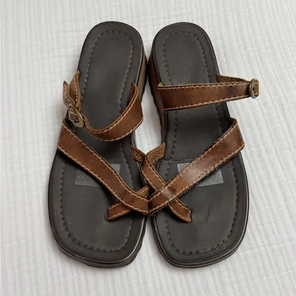 Vintage Y2K Brown Leather Chunky Sandals Size 9 Casual Summer Beach