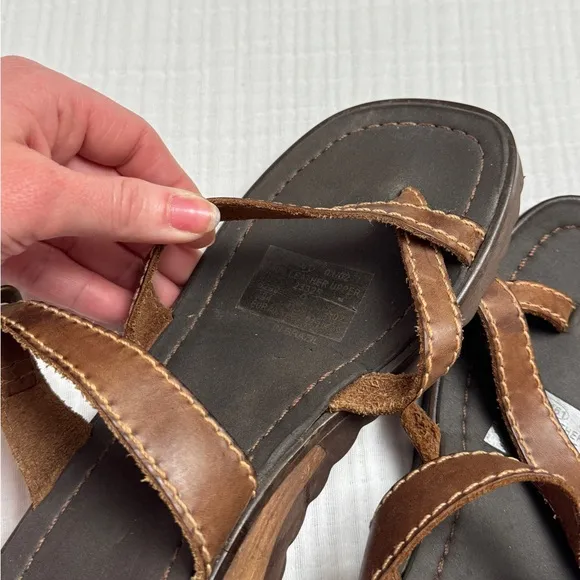 Vintage Y2K Brown Leather Chunky Sandals Size 9 Casual Summer Beach