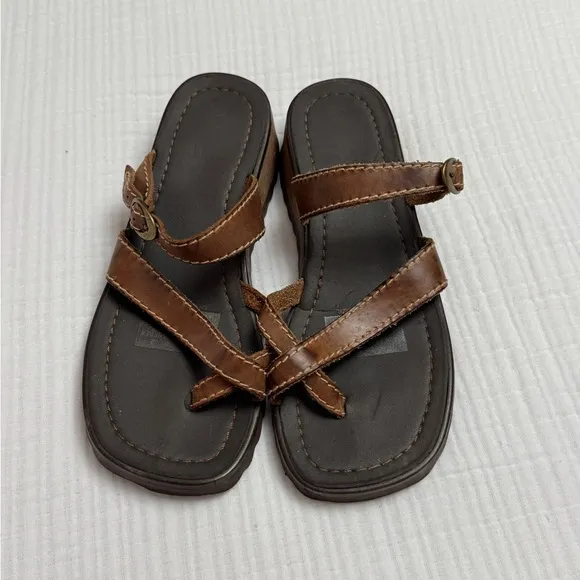 Vintage Y2K Brown Leather Chunky Sandals Size 9 Casual Summer Beach