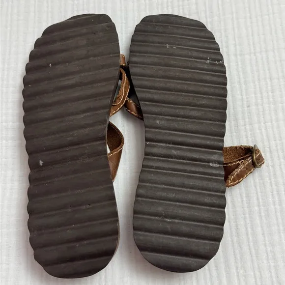 Vintage Y2K Brown Leather Chunky Sandals Size 9 Casual Summer Beach
