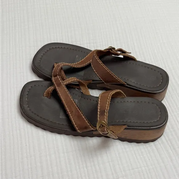 Vintage Y2K Brown Leather Chunky Sandals Size 9 Casual Summer Beach