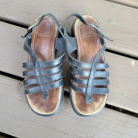 Vintage y2k Dansko Lolita Black Strappy Buckle Chunky Platform Clogs Sandals