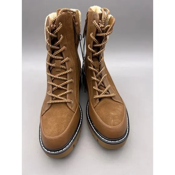 Violet &amp; Red Alexa Womens Brown Suede Shearling Side Zip Combat Boots Size 8.5 M