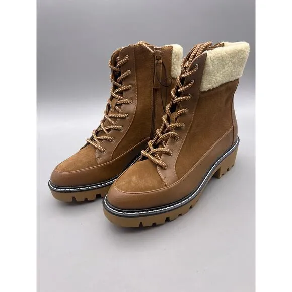 Violet &amp; Red Alexa Womens Brown Suede Shearling Side Zip Combat Boots Size 8.5 M