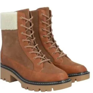 Violet &amp; Red Alexa Womens Brown Suede Shearling Side Zip Combat Boots Size 8.5 M