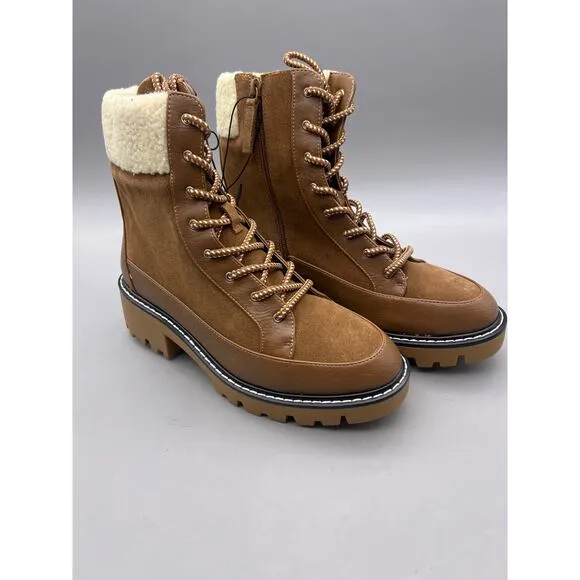 Violet &amp; Red Alexa Womens Brown Suede Shearling Side Zip Combat Boots Size 8.5 M
