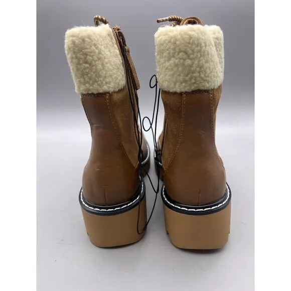 Violet &amp; Red Alexa Womens Brown Suede Shearling Side Zip Combat Boots Size 8.5 M