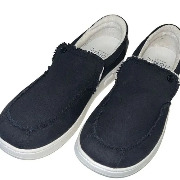 Vionic Beach Seaview Black Canvas Frayed Slip On Loafers Men's Size 10 NWT