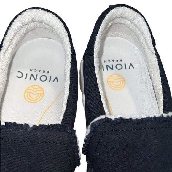 Vionic Beach Seaview Black Canvas Frayed Slip On Loafers Men's Size 10 NWT