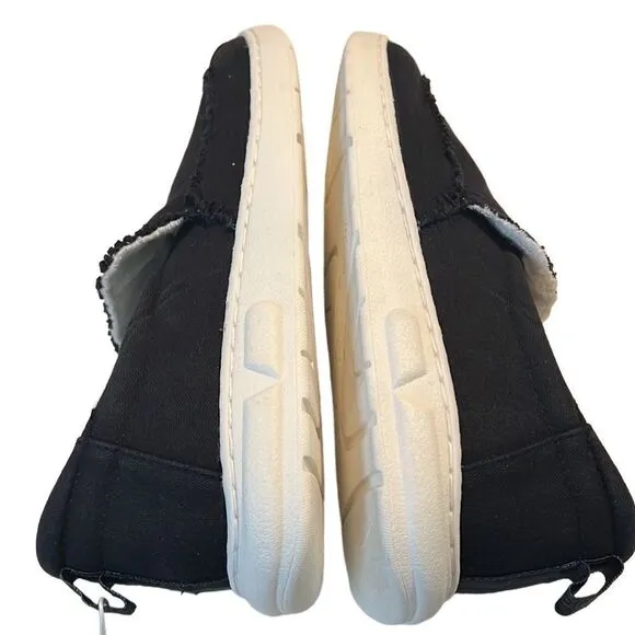 Vionic Beach Seaview Black Canvas Frayed Slip On Loafers Men's Size 10 NWT
