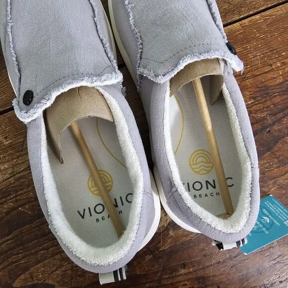 Vionic Beach Seaview Light Gray Canvas Loafer Mens Size 8 Medium