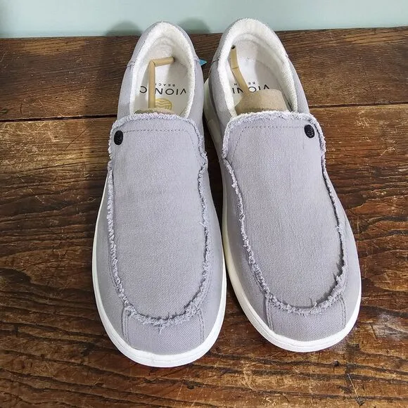 Vionic Beach Seaview Light Gray Canvas Loafer Mens Size 8 Medium