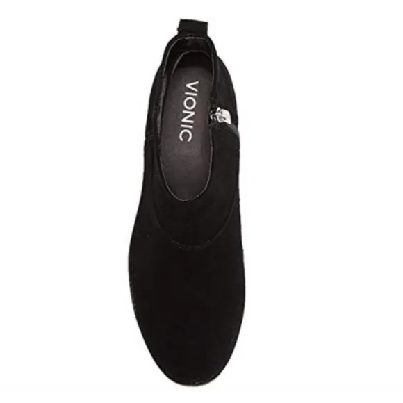 Vionic Joy Zadie suede leather Ankle Boots Black size 7.5 orthotic comfort zip