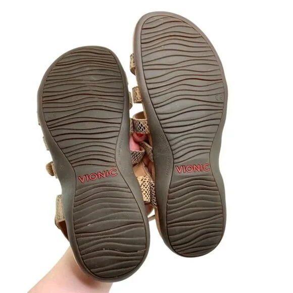 Vionic Leather Snakeskin Harissa Sandals in Tan