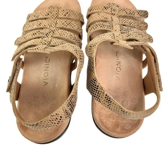 Vionic Leather Snakeskin Harissa Sandals in Tan