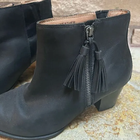 Vionic Madeline Black Leather Side Zip Tassel Ankle Boots 8.5