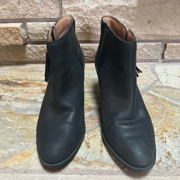 Vionic Madeline Black Leather Side Zip Tassel Ankle Boots 8.5