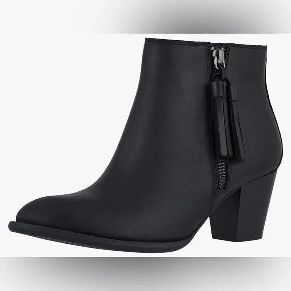 Vionic Madeline Black Leather Side Zip Tassel Ankle Boots 8.5