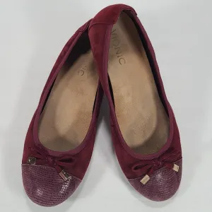 Vionic Minna Merlot Suede Reptile Cap Toe Ballet Flats Bow Detail Women Size 7