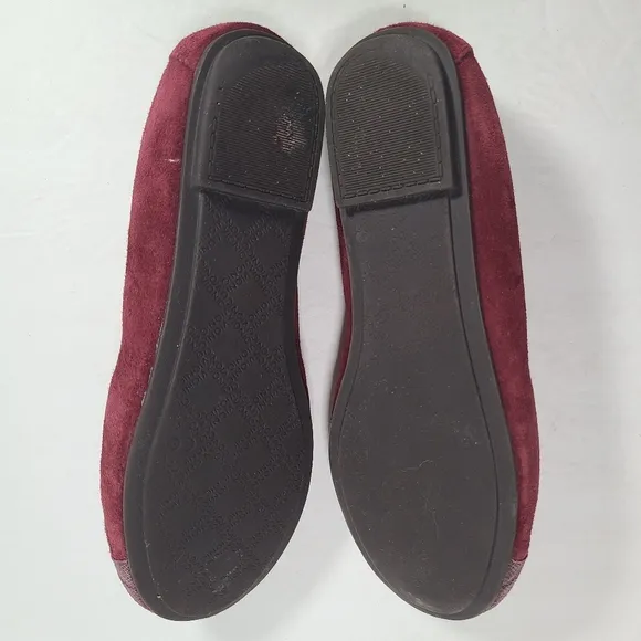 Vionic Minna Merlot Suede Reptile Cap Toe Ballet Flats Bow Detail Women Size 7