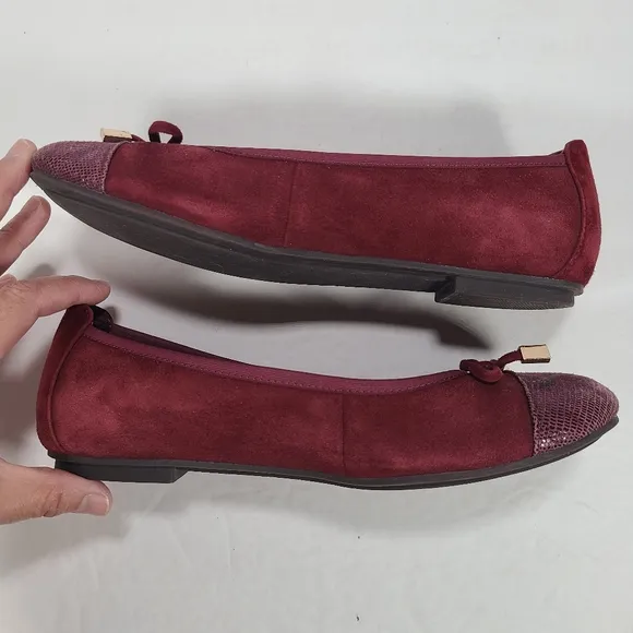 Vionic Minna Merlot Suede Reptile Cap Toe Ballet Flats Bow Detail Women Size 7