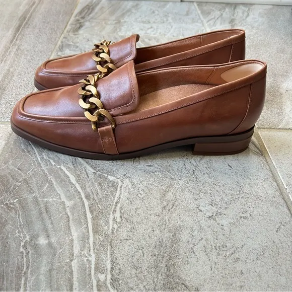 Vionic Mizelle Brown Leather Chain Loafers, Size 11