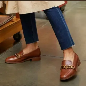 Vionic Mizelle Brown Leather Chain Loafers, Size 11