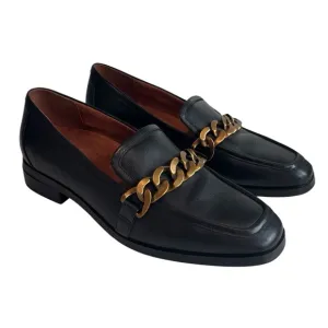 Vionic Mizelle loafers Black Leather With Gold Tone Chain Detail Women’s Size 10