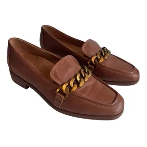 Vionic Mizelle loafers Brown Leather With Gold Tone Chain Detail Women’s Size 10
