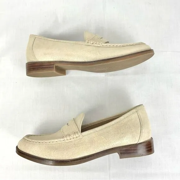 Vionic Shimmer Penny Loafers Waverly Cream Gold Nubuck Leather Classic Sz 6.5