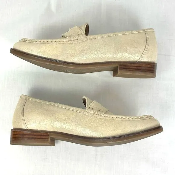 Vionic Shimmer Penny Loafers Waverly Cream Gold Nubuck Leather Classic Sz 6.5
