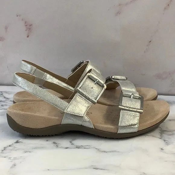 VIONIC Slingback Women's Leather Sandals Silver Metallic 8W US