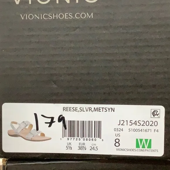 VIONIC Slingback Women's Leather Sandals Silver Metallic 8W US