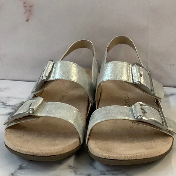 VIONIC Slingback Women's Leather Sandals Silver Metallic 8W US