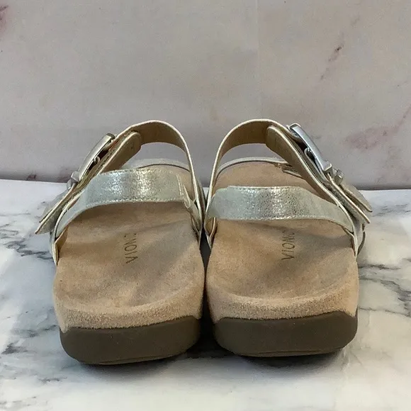 VIONIC Slingback Women's Leather Sandals Silver Metallic 8W US