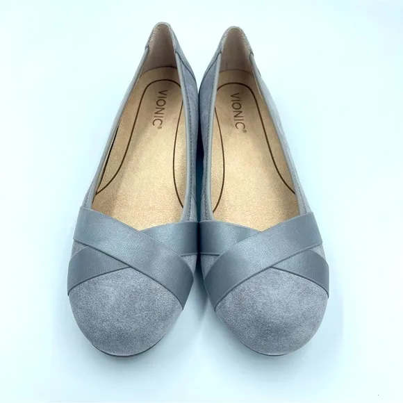 Vionic Suede Flats - Maria Slate Grey Size 9W NIB