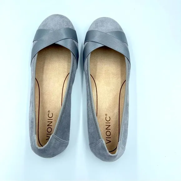 Vionic Suede Flats - Maria Slate Grey Size 9W NIB